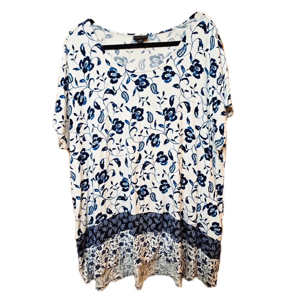 Floral Print White and Blue Women's Top